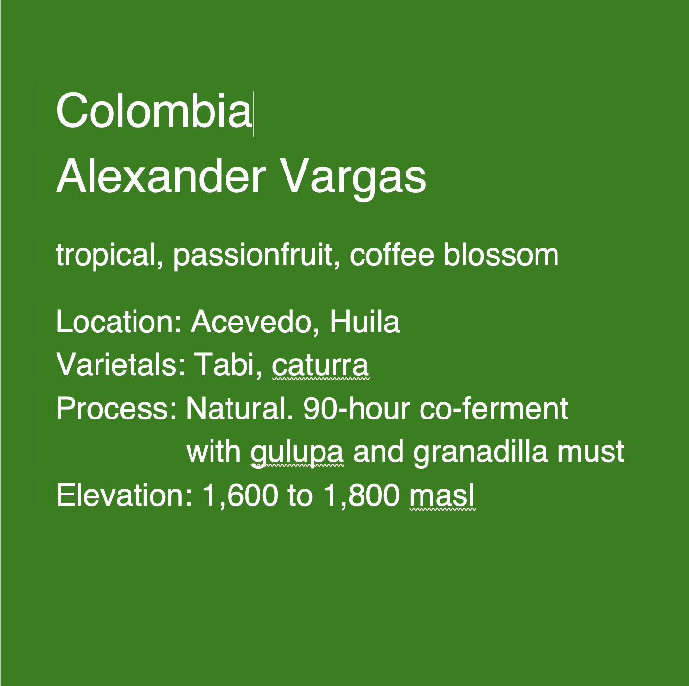 Colombia Tabi Caturra Natural - Microlot